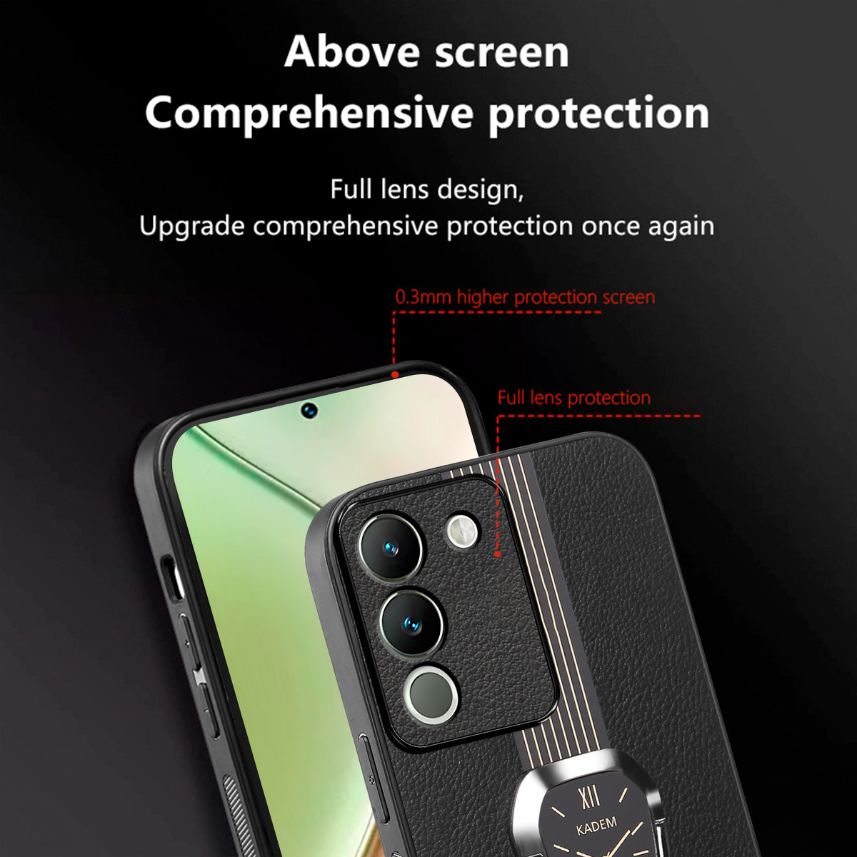 KADEM For vivo V30 Lite 5G Protector Cover with Kickstand PU+TPU+Acrylic Cell Phone Case KADEM For vivo V30 Lite 5G Protector Cover with Kickstand PU+TPU+Acrylic Cell Phone Case